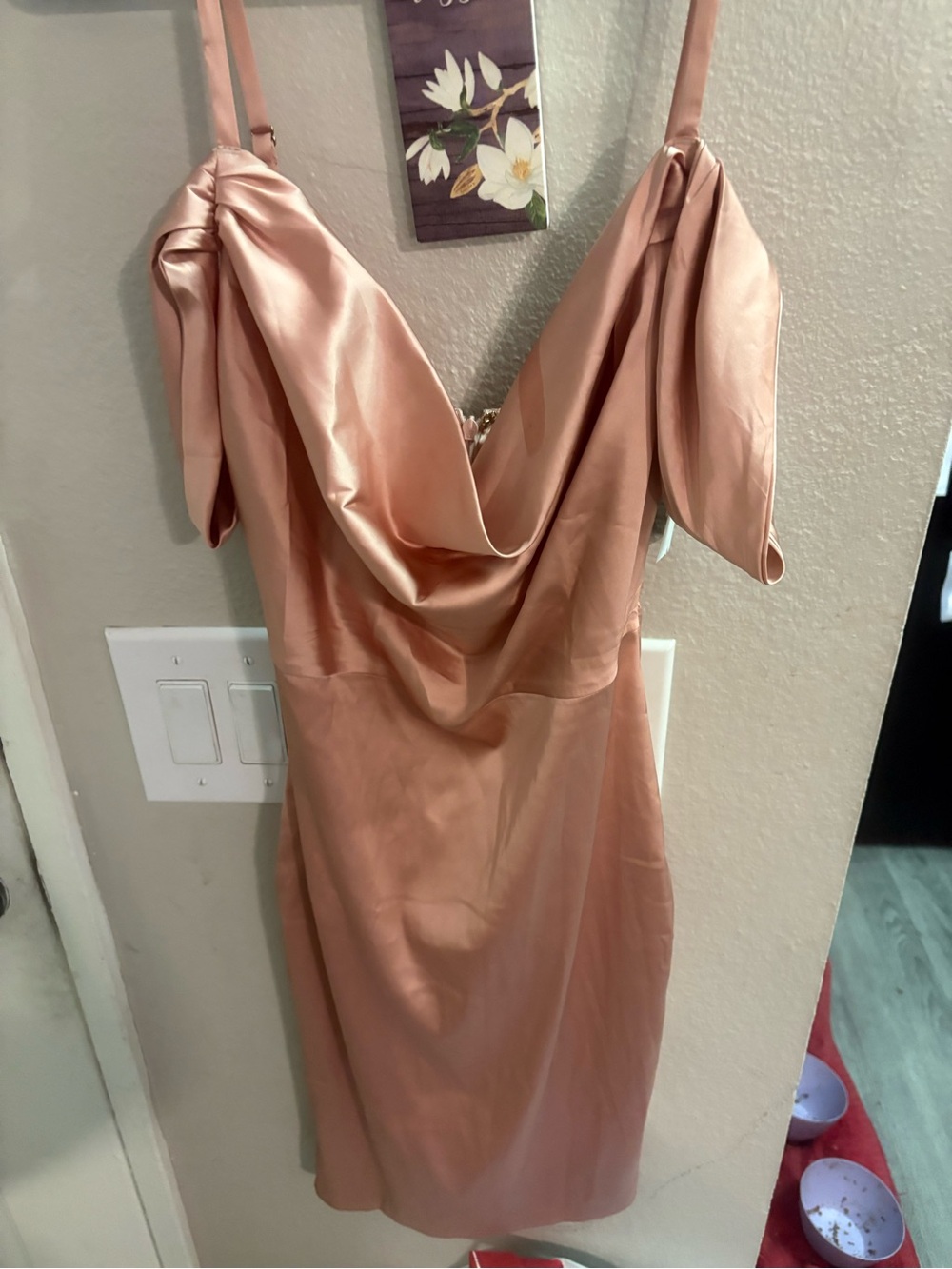 Oh Polly Rose Gold Satin Cowl Mini Dress
